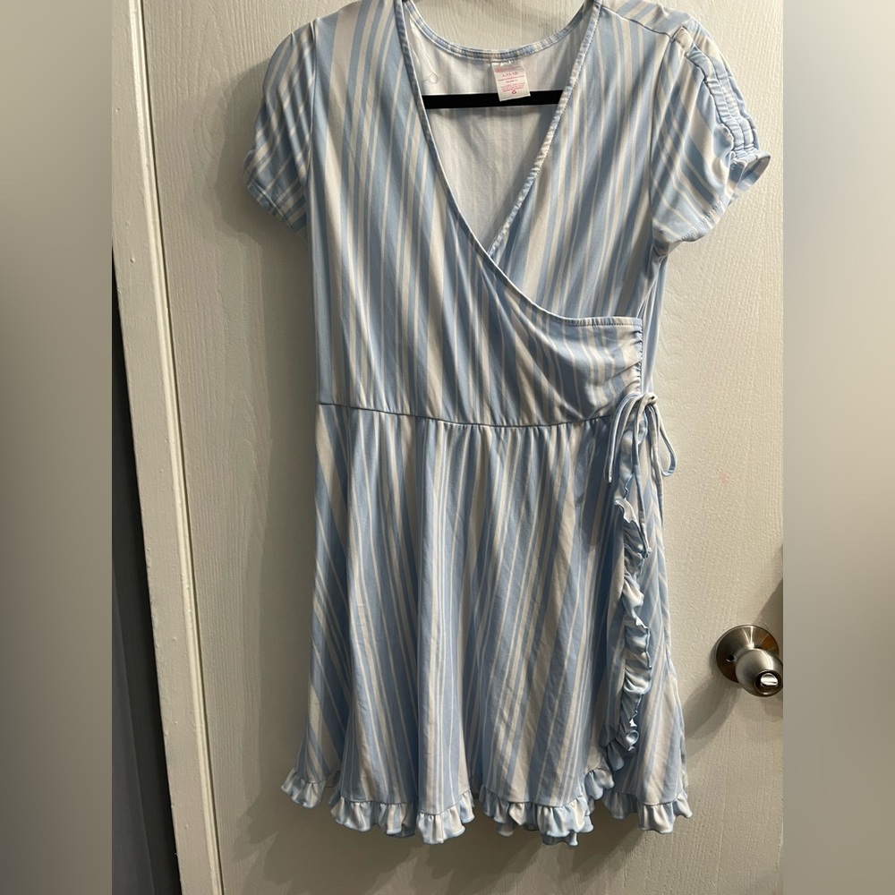 Baby blue dress with white stripes